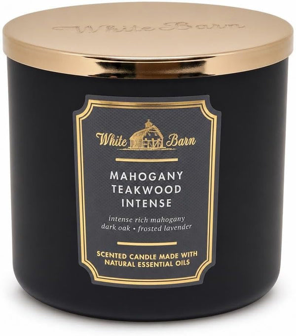 Bath and Body Works, White Barn 3-Wick Candle White Bard Oils - 14.5 Oz - 2021 Core Scents! (Mahogany Teakwood Intense)1