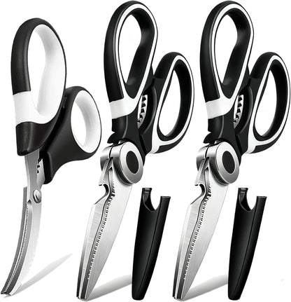 3 Pack Kitchen Scissors & Seafood Scissors Set, Sharp Kitchen Shears | All Purpose Stainless Steel Heavy Duty for Poultry Food Dishwasher Safe with Protective Sheath Comfort-Grip1