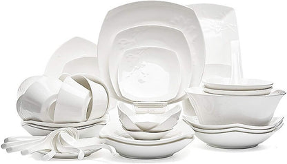 High-End Dinner Set,Ceramics Dinner Set, Nordic Style Light Luxury 46 Pieces Bone China Dinnerware Sets for Wedding Gifts Pure White Porcelain Steak Plates,1