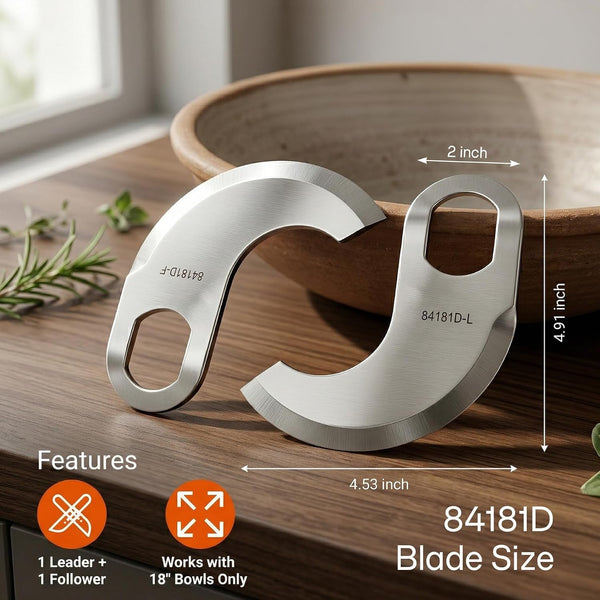 84181D Buffalo Chopper Blades Fit for Hobart 18" Bowl 8181 8185 84186 Food Cutter Buffalo Chopper Knives Food Processor Blade Part, Knife for Food Blender 00-077372 00-077373 (1 Leader, 1 Follower)2