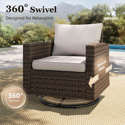 Swivel Glide Patio Furniture Set with Fire Pit Table Wicker2