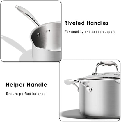 3.7 Quart Stainless Steel Induction Sauce Pan with Lid | Stainless Steel Pot Saucepan with Pour Spout & Glass Lid with Strainer5