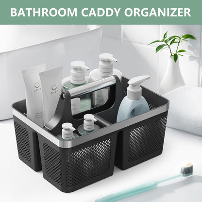 Black Shower Caddy Portable: Plastic Bathroom Caddy Organizer with Handle and Holes, Cleaning Caddy, Hard Shower Basket Storage Tote for Toiletry, College Dorm Room Essentials for Men8