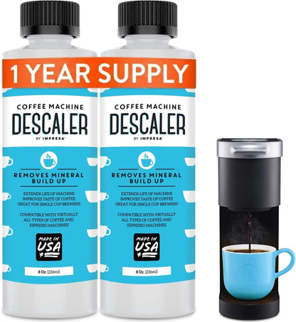 Coffee Machine Descaler, 2-Pack (1-Year Supply) Universal Descaling | Solution for Keurig, Nespresso, Breville, De’Longhi, Jura & Ninja – Coffee Maker Cleaner and Limescale Remover – Made in USA1