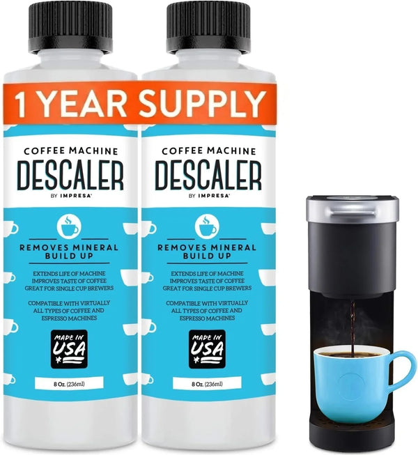 Coffee Machine Descaler, 2-Pack (1-Year Supply) Universal Descaling | Solution for Keurig, Nespresso, Breville, De’Longhi, Jura & Ninja – Coffee Maker Cleaner and Limescale Remover – Made in USA1