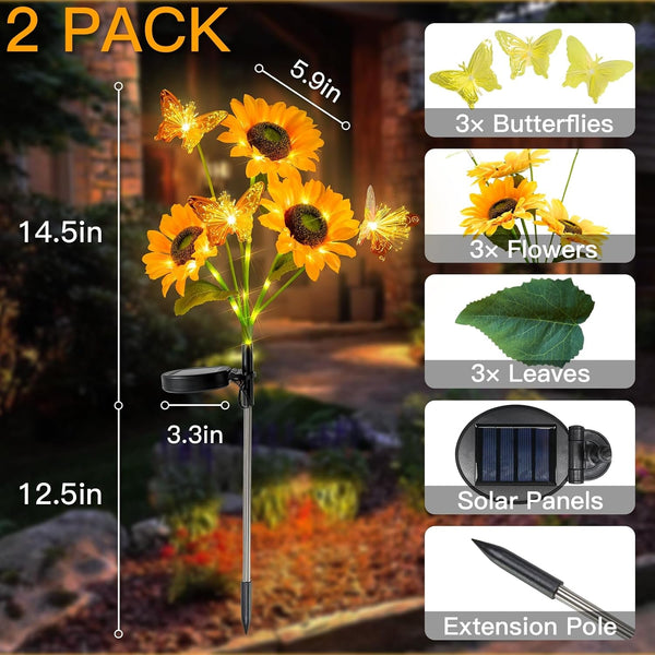 Sunflower Solar Lights, Butterfly Solar Lights,Garden Lights 2 Pack4