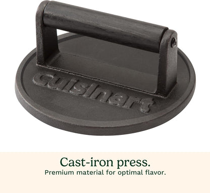 Smash Burger Press, Cast Iron, 6.5" round Burger Smasher | Hamburger Press with round Flat Edge for Crispy Carmelization, the Go-To Grill Press for Indoor and Outdoor Cooking, CISB-1113
