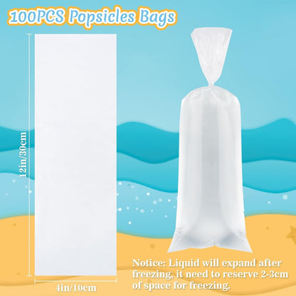 100 Ice Candy Plastic Bags - 4X12 Disposable Bolis Ice Pop Bags | Bolsas Para Bolis De Hielo Mexicanos, Bolsas Para Helados Caseros, Popsicle Mold Bags for Ice Cream Smoothie, Beach Essential2