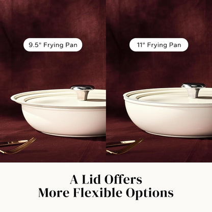 Ceramic Frying Pans, 4-Piece Non Stick Frying Pans, Non Toxic Skillet with Lid, Ceramic Cookware Set, 8" 9.5" 11" Egg Saute Pan, PFAS & PTFE & PFOA Free, Dishwasher & Oven Safe, Beige White3