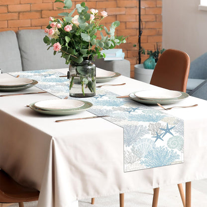 Linen Coastal Table Runner 13X71 Inch Blue Teal Summer Beach Nautical Table Runners Modern Kitchen Dining Table Decorations Rustic Coffee Table Dresser for Home Holiday Party Decor (Blue71)4