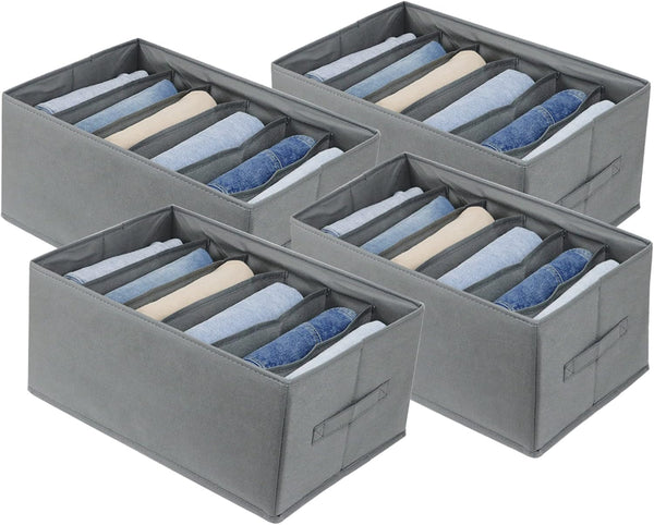 Extra Large Clothes Closet Organizer 6 Compartments for Jean Sweater Sheets to Shirt - Divided Clothing Storage Boxes for Closet, Wordrobe, Bedroom, Shelf (4Pc Gray)6
