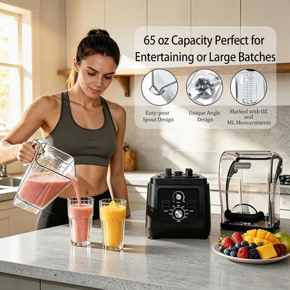 2200W Commercial Blenders for Smoothies 64Oz,Adjustable Speed,1-6 Min Timer | Detachable Sound-Dampening Cover, 6-Leaf Stainless Steel Blades, Professional Blender for Frozen Drinks,Skakes,Ice Crushing3