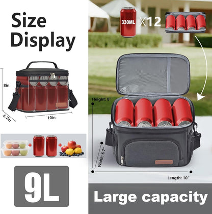 Insulated Lunch Bag for Women/Men - Reusable Lunch Box for Office Picnic Hiking Beach - Leakproof Cooler Tote Bag Organizer with Adjustable Shoulder Strap for Adults - Black5