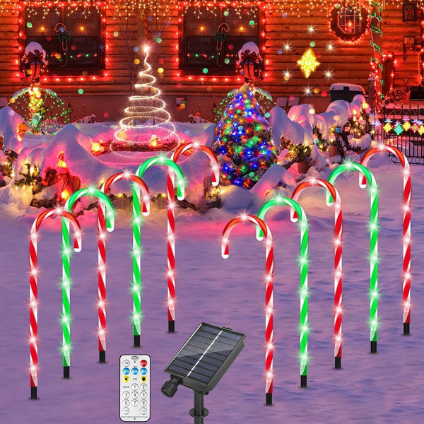 Solar Christmas Pathway Lights Outdoor Decorations, Solar Candy Cane Lights for Yard Patio Garden Walkway with 8 Light Mode, Remote, Timer, 48 LED, Upgraded Christmas Outdoor Decorations, 8 Pack1