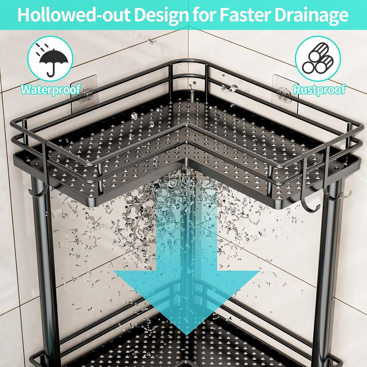 corner-shower-caddy-standing-3-tier-shower-organizer-corner-with-soap-holder-rustproof-bathroom-standing-organizer-with-4-hooks-black