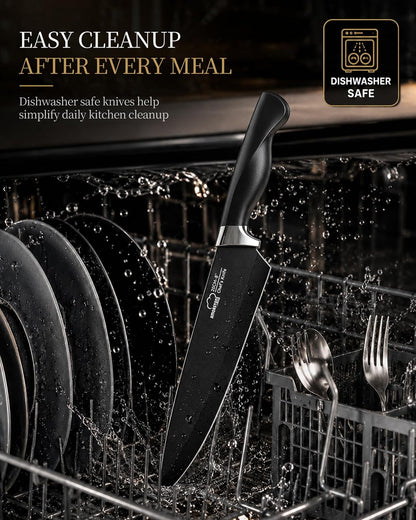 Knife Set 15 Piece Kitchen Knife Set with Block | Built in Sharpener, German Stainless Steel, Dishwasher Safe, Black Kitchen Knives Complete Set, for Home Cooking & Gifting6