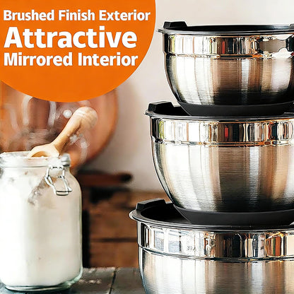 Thickened Heavy-Duty 26Pcs Stainless Steel Bowl, Mixing Bowl Set with Lid, Grater Attachment, Non-Slip Bottom and Kitchen Gadget Set, Sizes 7, 4, 2.5, 2.0, 1.5, 1QT, Ideal for Mixing and Serving5