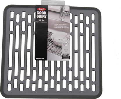 OXO Good Grips Small Kitchen Sink Mat with Drain Holes, Silicone Sink Mat | Non-Slip Rubber Sink Bottom Mat, Protects Dishes and Sink, Kitchen Sink Protector, Drain Holes, Gray7