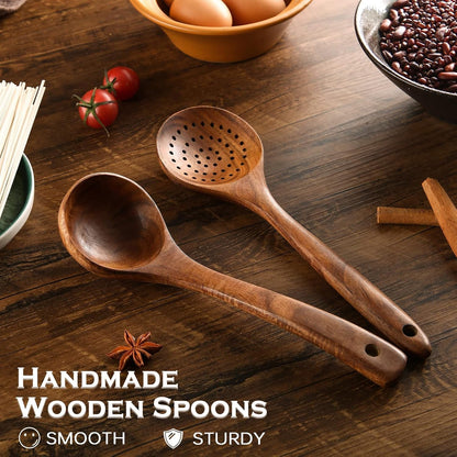 Wooden Spoons for Cooking 7Pcs Natural Acacia Wooden Utensils Set, Wooden Spoon, Spatula, Salad Fork for Cooking,Serving, Stirring, Heat-Resistant, Non-Stick Wood Kitchen Utensil Sets6