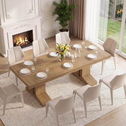 86.75" Large Dining Table for 6-10, Farmhouse Kitchen Table with Thick Base, Rectangular Wooden Dinner Table for Kitchen Dining Room, Brown9