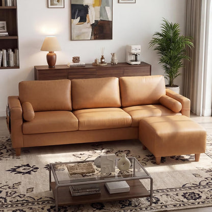 100" L-Shaped Faux Leather Couch, Modular Sectional Sofa, Camel8