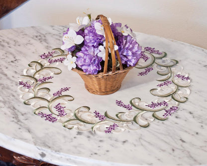 Embroidered Purple Lavender Lilac Doily Placemat on Ivory (15 Inch Round)2