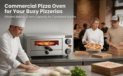 Electric Pizza Oven Indoor,12 Inch Countertop Pizza Maker with Viewing Window,Stainless Steel Commercial Pizza Oven, Removable Handle,Dual Baking Trays and Oven Mitts4