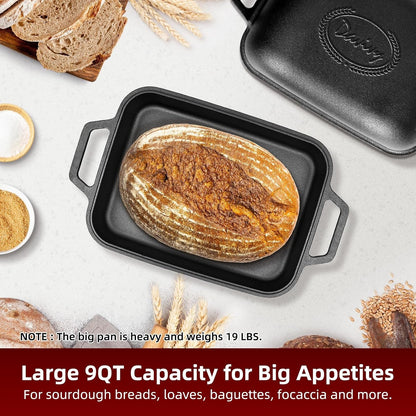 9QT Large Cast Iron Bread Loaf Pan with Lid, Dutch Oven for Sourdough Bread Baking, Non-Stick Cast Iron Sourdough Baking Pan with Lid, 12.3" X 9.2", Matte Black2