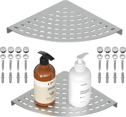 2 Pack Corner Shower Shelves 304 Stainless Steel Shower Corner Shelf Brushed Nickel Bathroom 8 in Prevent Rust Drilling Installation1