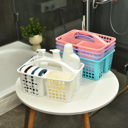 3 Compartments Plastic Shower Caddy Basket, Portable Divided Cleaning Supply Storage Organizer with Handle (White)9