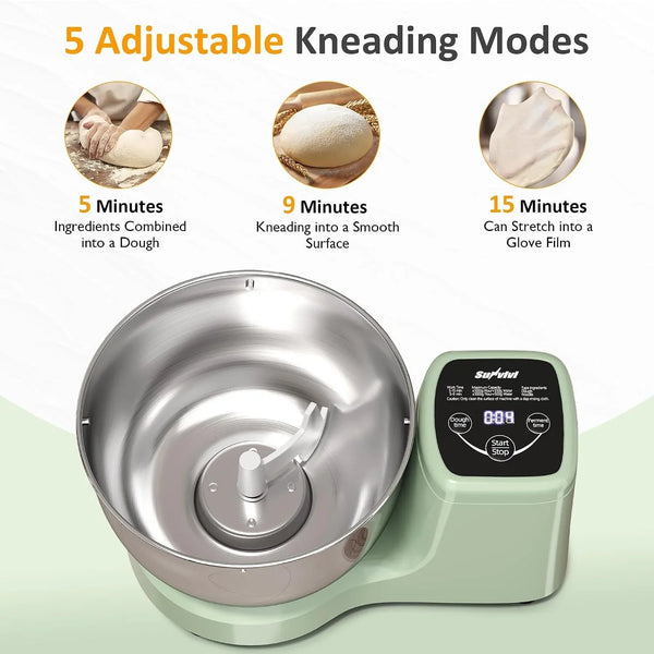 Electric Dough Maker with Ferment Function, 5.3QT Dough Mixer with Adjust Time, Household Stand Mixer Kitchen Flour Kneading Machine, LED Touch Panel, 304 Stainless Steel Bowl, Green3