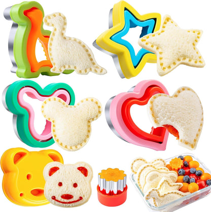 Sandwich Cutters for Kids Lunch LARGE 6 Pcs | Sandwich Maker, Cookie Cutters Set, Stainless Steel, Dinosaur Mouse Heart Star Bear1
