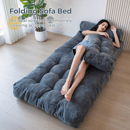 Folding Sofa Bed, Convertible Chair Bed with Pillow | Foldable Couch with Back Support, Portable Fold Out Chair Comfy Floor Sofa for Living Room Bedroom, Dark Grey, Single8