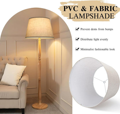 Large Drum Lamp Shades Set of 2, 12"Top X 16"Bottom X 11"High, Beige Lampshades for Table Lamps Floor Lamps, Natural Linen Replacement Lamp Shades, Spider, Harp Holders Included, Easy Assembly3