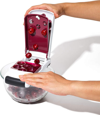 OXO Good Grips Quick Release Multi Cherry Pitter | Pits 6 Cherries at Once, Fits Different Sized Bowls, Mess Free, Dishwasher Safe8