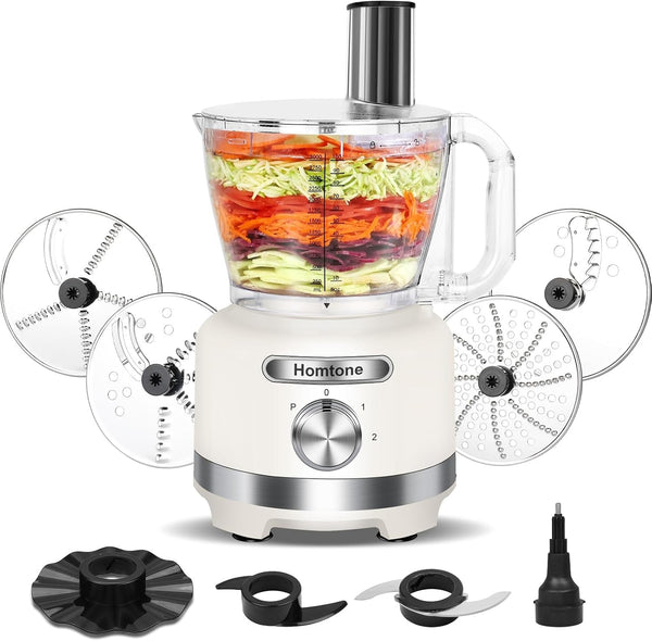16 Cups Food Processor, Large Food Chopper with French Fry Cutter, 9 Functions 7 Blades for Shredding, Slicing, Doughing for Home Use, 3 Speeds, 600W (Beige, 16 Cup)1