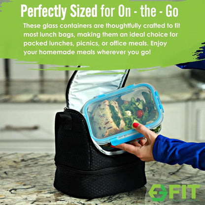 Glass Meal Prep Containers 2 and 3 Compartments, Leak-Proof, 32 Oz, 4 Pack6