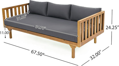 Outdoor 4-Piece Acacia Wood Conversation Set - Patio 3-Seat Loveseat Sofa Daybed with Cushion, 2 Armchair and round Coffee Table for Backyard, Lawn, Balcony, Teak+Dark Gray5