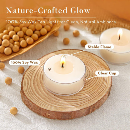 Unscented Soy Tea Lights Candles 50 Pack Bulk,4 Hour Clean Burn Tea Candles3