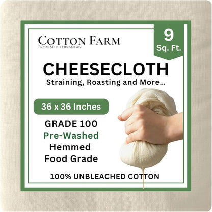 Cotton Farm Grade 100 XL Cheese Cloth for Straining & Cooking; 36X36 Inch; 100% Unbleached Cotton Cheesecloth; Reusable with Finished Edges, Butter Muslin1