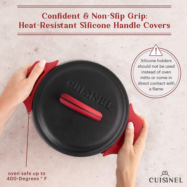 Cast Iron Dutch Oven - 3-Quart Deep Pot + Lid + Pan Scraper + Handle Covers - Large Pre-Seasoned Cooker for Baking Bread, Soup, Frying - Indoor/Outdoor - BBQ Cookware. PFAS and Pfoa-Free6