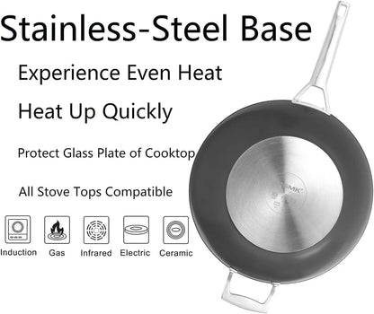 12.5 Inch Nonstick Frying Pan with Lid, Woks & Stir Fry Pans Skillet | Non Toxic, Even Heating, Easy Clean, Dishwasher & Oven Safe, Suitable for Gas & Electric & Induction Stoves, Stainless Steel7