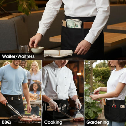 Waist Apron with 3 Pockets - Black Waitress Waiter Server Short Aprons5