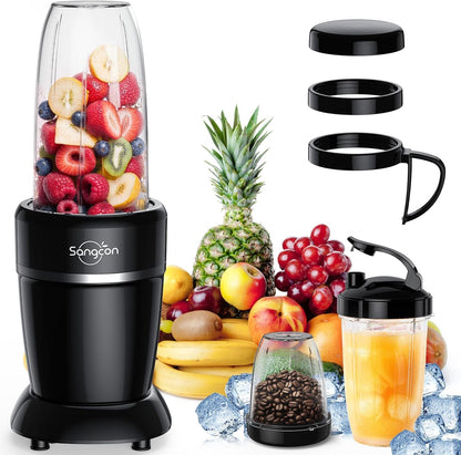 1000W Personal Smoothie Blender, Protein Shakes, Home & Gym, Black | 37/32/22 Oz Bpa-Free To-Go Cups with 6-Leaf Blade, Frozen Fruit, Ice Crushing, Baby Food, Sauces, Dips, Coffee, Nuts, Spices1