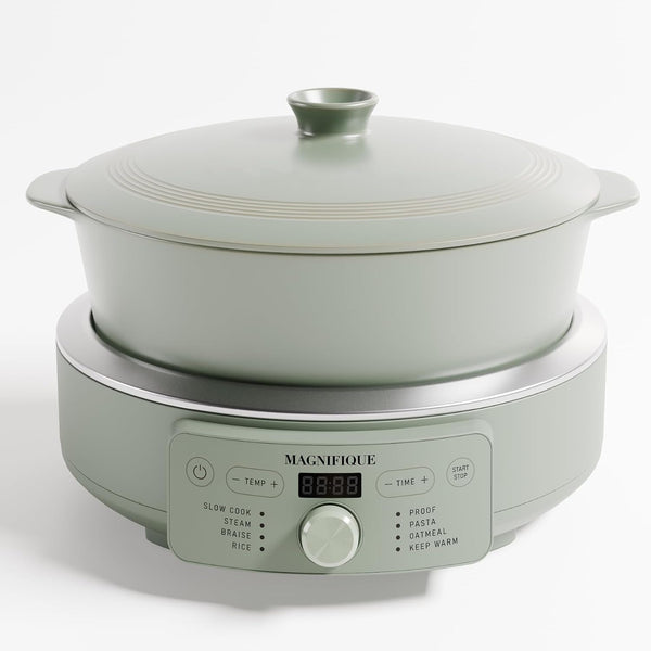4.5 Quart Slow Cooker, 8-In-1 Casserole Programmable round Multi-Cooker, Non-Toxic Clay Pot Slow Cooker for Rice, Pasta, Steam & Proof, Oven Safe Pot to 500°F, Olive1