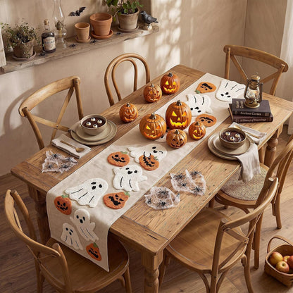 Large Halloween Ghost Table Runner 13×72'' Cute Plush Embroidered6