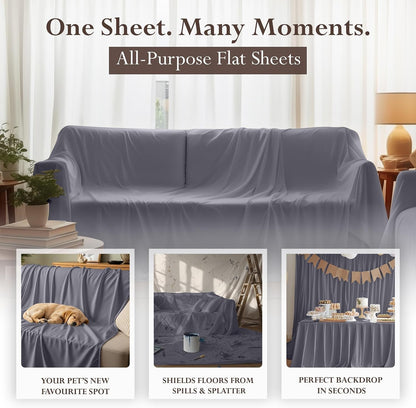 Queen Size Flat Sheet Only, Ultra Soft & Breathable Hotel Sheets, Grey5