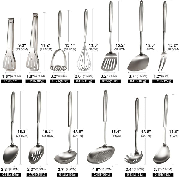 304 Stainless Steel Cooking Utensils Set, 13 PCS Long Large Metal Cooking Utensil Tools Set, Mirror Polished Kitchen Gadget Cookware and Kitchen Tool Set, Dishwasher Safe3