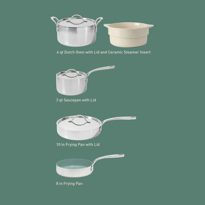 Bloomhouse - Two Time Oprah'S Favorite Things Winner - 8 Piece Triply Stainless Steel Pots and Pans Cookware Set W/Sage Green Non Toxic Pro Ceramic Non Stick Interior3