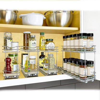 ® Pull Out Spice Organization for Cabinets - 4-3/8 Inch Wide – Spice Rack for inside Cabinets, Slide Out Spice Rack Organizer for Cabinet – Pull Out Spice Rack, Sliding 2 Tier Chrome8
